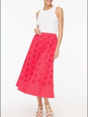 J.Crew Eyelet Midi Skirt – Vivid Rose (Size Medium)